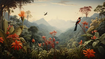 Fotobehang A painting of a jungle scene © Natia