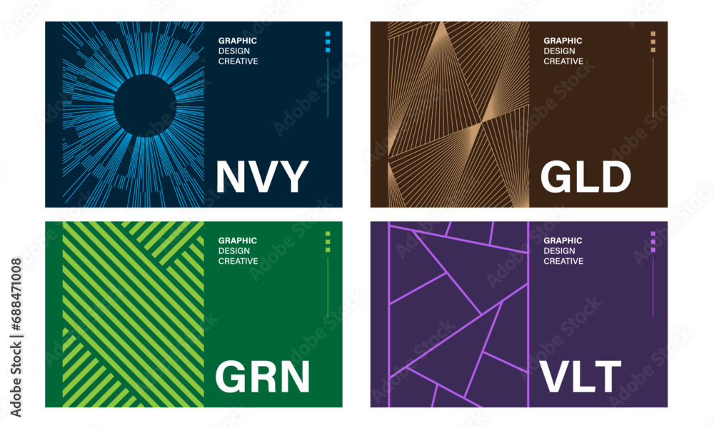 Poster unique set of 4 card type designs with geometric patterns business cards line pattern collection nav