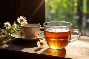 Cup of tea with flowers - obrazy, fototapety, plakaty
