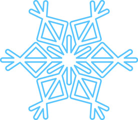 Blue stroked silhouette of snowflake, element of winter festival decoration. Winter snow, Christmas pure miracle symbol. Simple liner vector icon isolated on white background