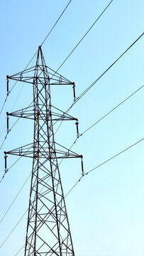 High tension cabel tower with sky