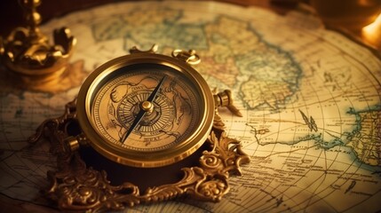 vintage retro compass on a treasure map concept