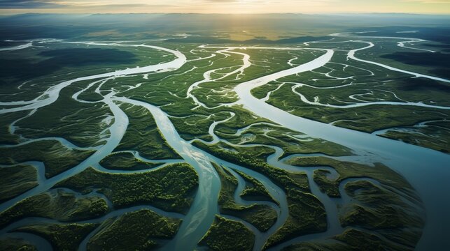 aerial photo of a river delta in the United States' Pacific Northwest