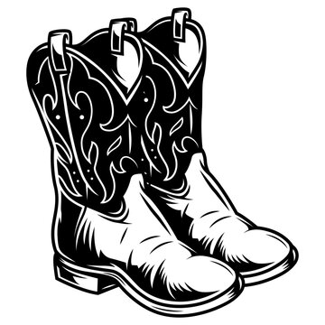 black and white cowboy boots clip art preview