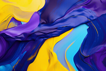 Abstract Acrylic Paint Background - Blue, Yellow, Purple