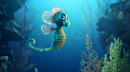 Cute Cartoon Seahorse Character