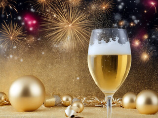 champagne glasses and new year decorations
