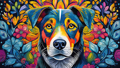 dog bright colorful and vibrant poster illustration