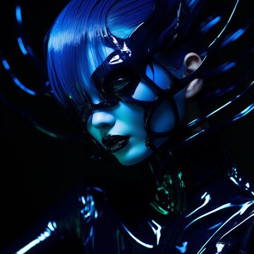 
Cybergoth nanopunk female ethereal minimalist dream, hallucinogenic dream, iridescent smoked eye shadow,