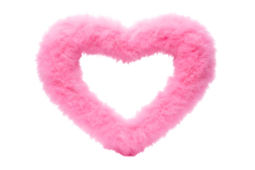 heart shape pink fluffy picture frame isolated on transparent background - design element PNG cutout
