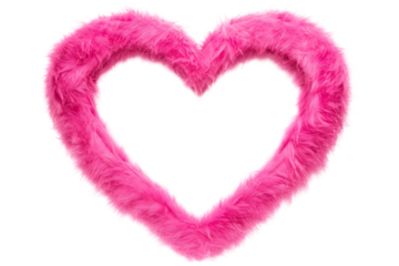 heart shape pink fluffy picture frame isolated on transparent background - design element PNG cutout