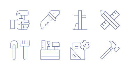 Tools icons. Editable stroke. Containing hammer, shovel, knife, toolkit, tools and utensils, tools, sketch.