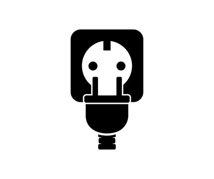recommend clip art: Black electrical plug and electric socket. Ready to connect logo design. Electrical cord or cable. Electricity socket power plug vector design and illustration.
                    
