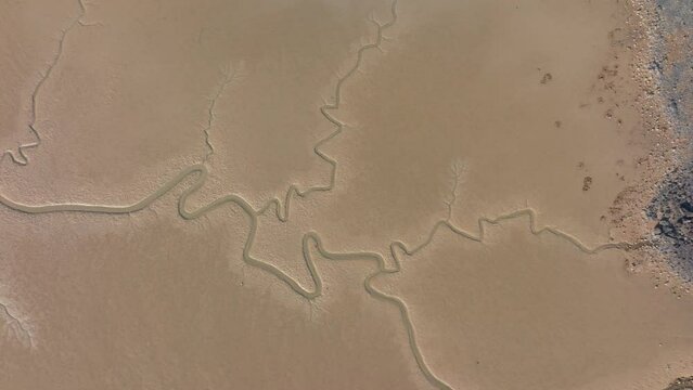 Aerial: Tidal mudflats in the Manukau Harbour, Auckland, New Zealand