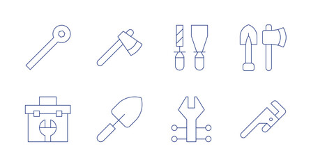 Tools icons. Editable stroke. Containing wrench, toolbox, axe, trowel, tools, tool, pipe wrench.