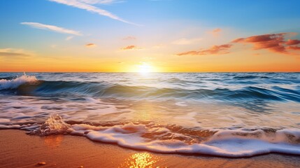 Fototapeta na wymiar Sunset at the sand beach and sea