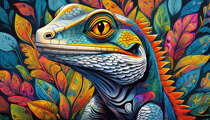 lizard bright colorful and vibrant poster illustration