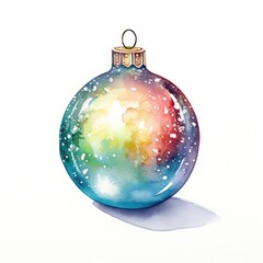 Fototapeta na wymiar watercolor christmas ball with sparkles on white . ai generated