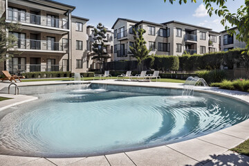 apartment with a fountain. generative AI.