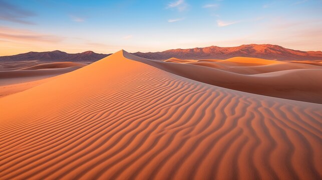 Sunset in the desert sand dunes