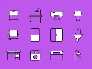 Furniture Set Icons, Line and Pixel Perfect Icons, Purple black