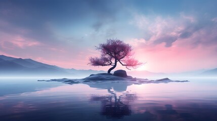 silhouette of a tree on the lake