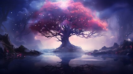 landscape with trees and clouds