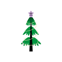 set of fir trees with decorations winter