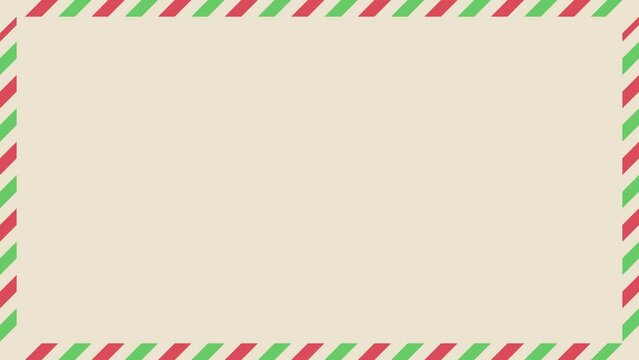 エアメール柄のフレームアニメーション　ループ・10秒　グリーン／レッド　ベージュ