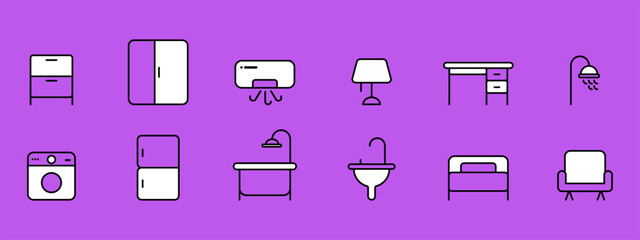 Set Furniture Icons, Line and Pixel Perfect Icons,Purple black