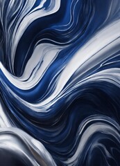 Abstract dreamy fluffy fluid forms in metallic dark blue, silver and white