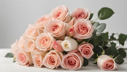 Obraz na płótnie Canvas Beautiful rose bouquet on white table