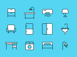 Furniture Set Icons, Line and Pixel Perfect Icons, Sky black