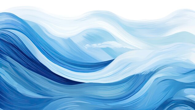 Abstract blue wavy ocean watercolor background.