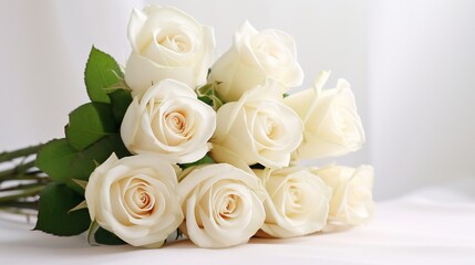 White roses bouquet on white background with soft focus.