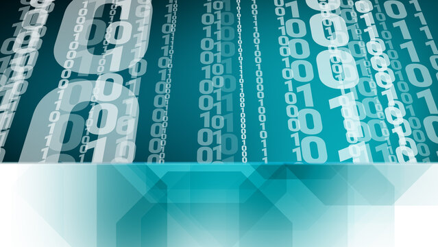 Binary code layout template with technology background and cyber security features, providing space for text and presentation in modern composition