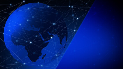 News backdrop layout showcasing digital media planet with smooth world map, octagonal shapes, and headline news. modern composition for international marketing presentation and advertising