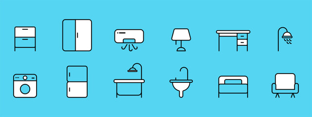 Set Furniture Icons, Line and Pixel Perfect Icons, Sky black