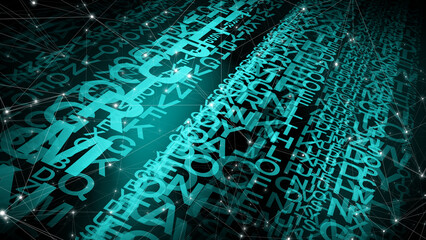 Communication through typography letters, lines, and random characters creating abstract design for message delivery and creative chaos in artistic concept