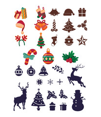 Fototapeta premium Simple Christmas background, golden geometric minimalist elements and icons. Happy new year banner. Xmas tree, snowflakes, decorations elements. Retro clean concept design - eps 10 