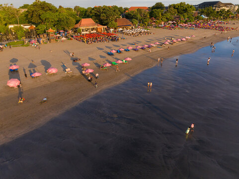 Aerial view of the beach in  Seminyak in evening, Bali Island, Indonesia - Powered by Adobe