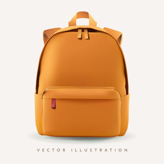 A yellow backpack front view. Schoolbag mockup, isolated on white, vector illustration