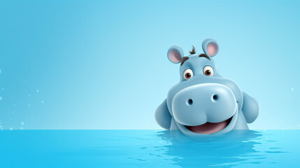 Cute Cartoon Surprised Hippo