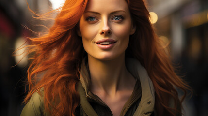 Portrait of an attractive Scandinavian girl with red hair - obrazy, fototapety, plakaty