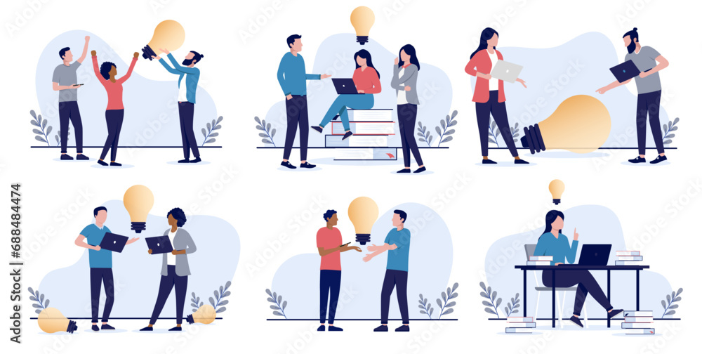 Aufkleber people with idea vector collection - businesspeople working in office comping up with great ideas ho