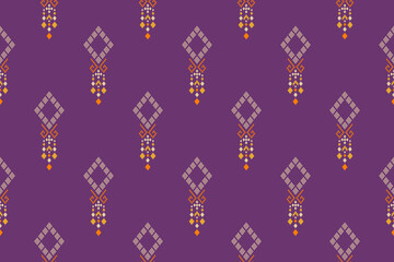 Purple cross stitch traditional ethnic pattern paisley flower Ikat background abstract Aztec African Indonesian Indian seamless pattern for fabric print cloth dress carpet curtains and sarong