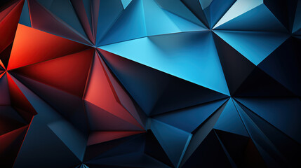 3d illustration of abstract geometric polygonal background with blue and red color. 