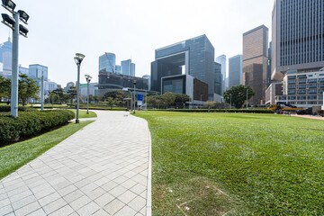 hong kong city skyline with empty square