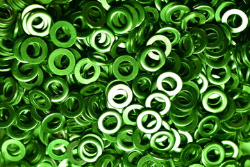 shims Washers background metal hardware colorfull shiny green light