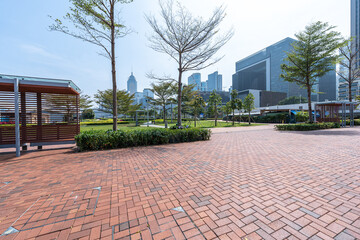 hong kong city skyline with empty square